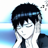 Boy relaxing hearing music