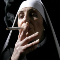 A nun smoking a joint 